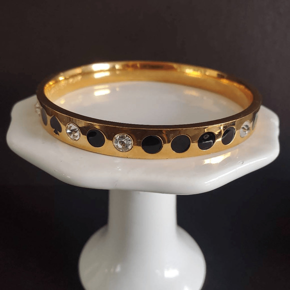 Kate Spade Spot the Spade Bangle Gold Plated with Black and Crystal‎ Accents - Picture 2 of 6
